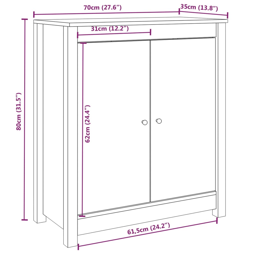 Credenze 2 pz Bianco 70x35x80 cm Legno di pino massiccio