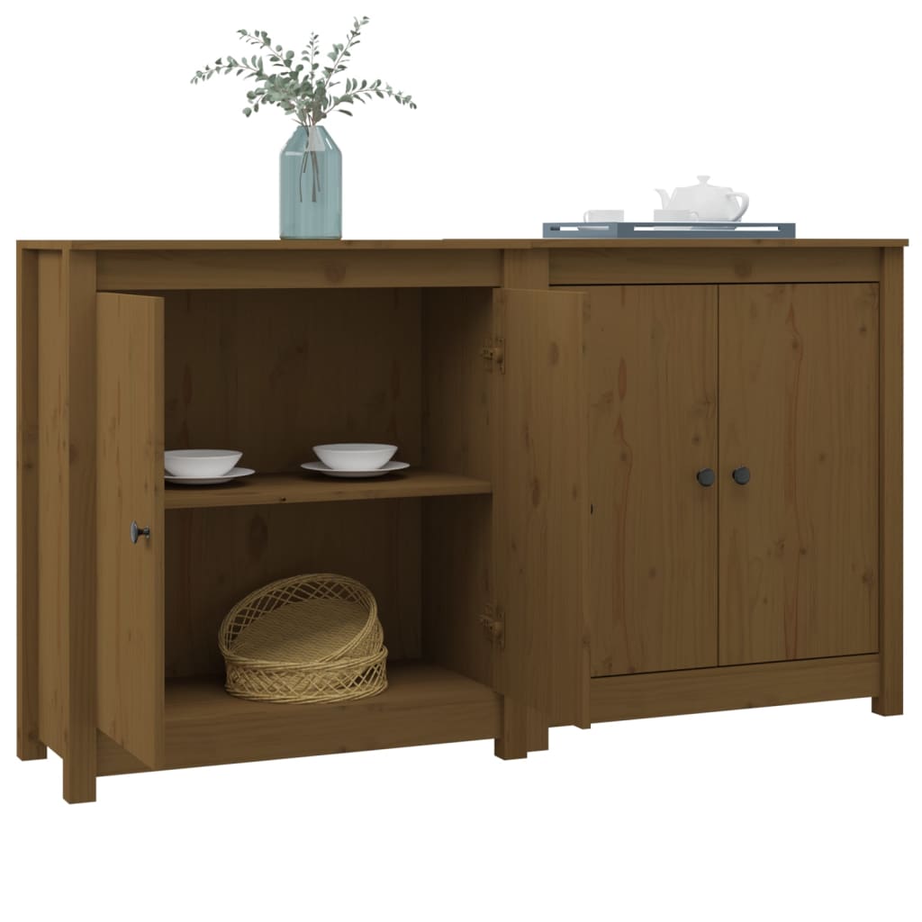 Buffets 2 pcs Marron miel 70x35x80 cm Bois massif de pin