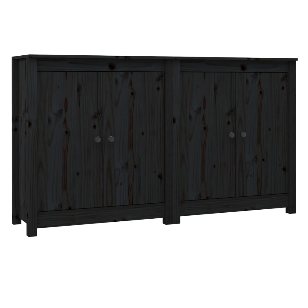 Credenze 2 pz Nero 70x35x80 cm Legno di pino massiccio