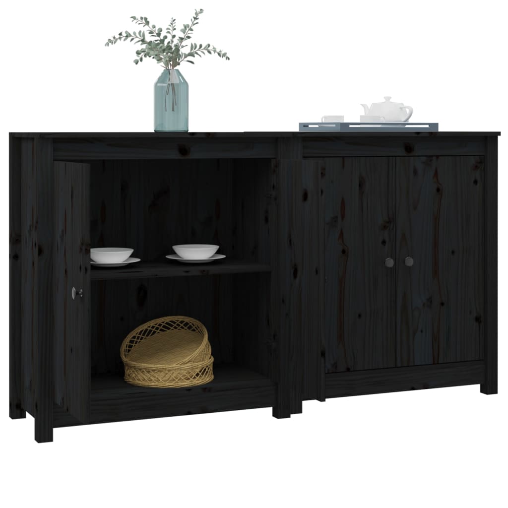 Credenze 2 pz Nero 70x35x80 cm Legno di pino massiccio