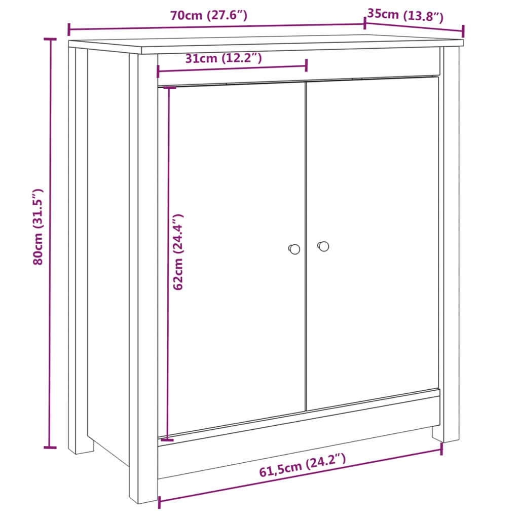 Credenze 2 pz Nero 70x35x80 cm Legno di pino massiccio