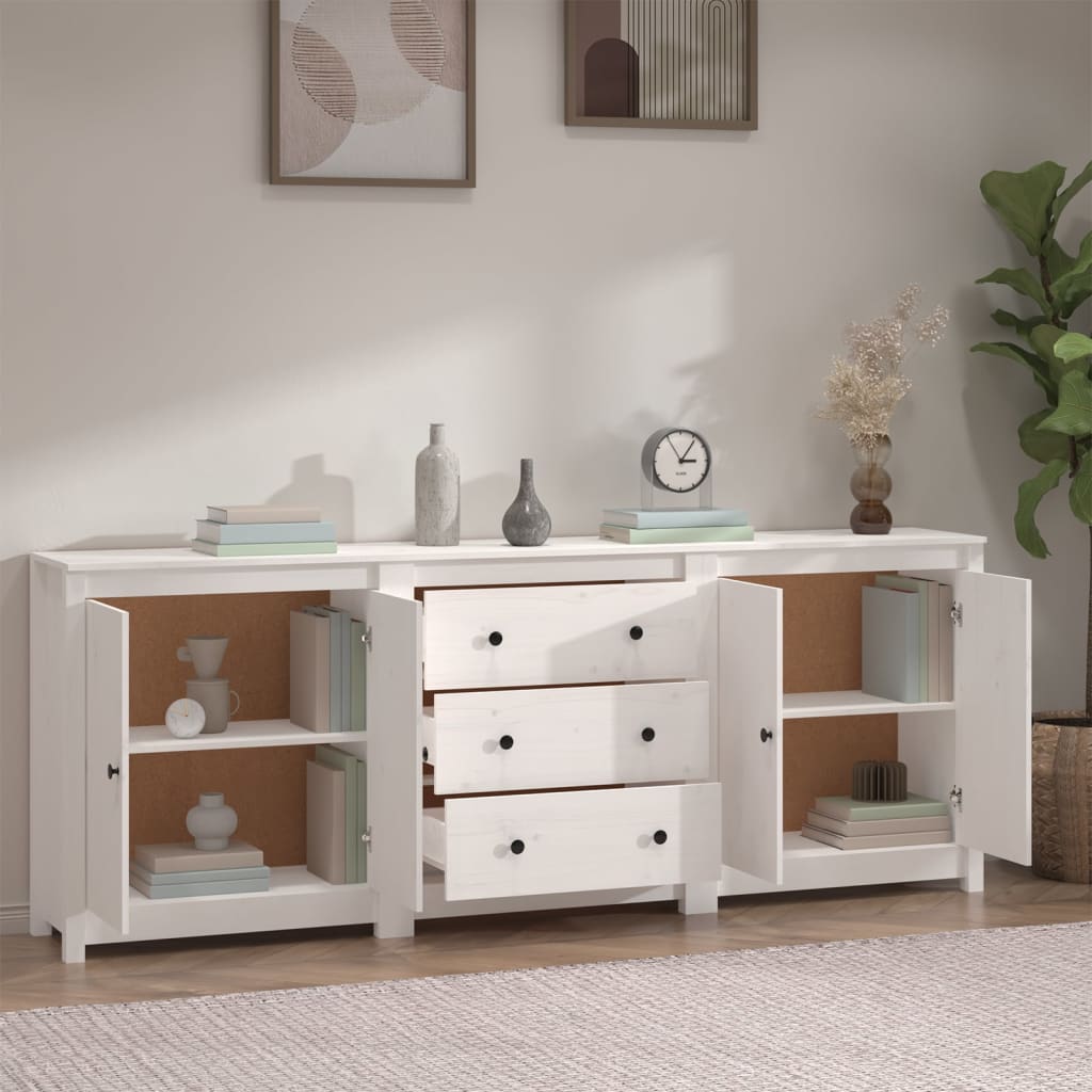 White buffet 210x35x80 cm solid pine wood