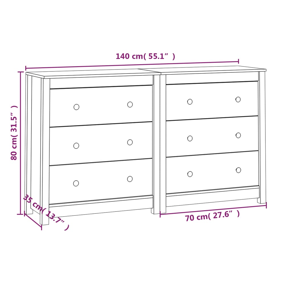 Buffet 140x35x80 cm Bois massif de pin