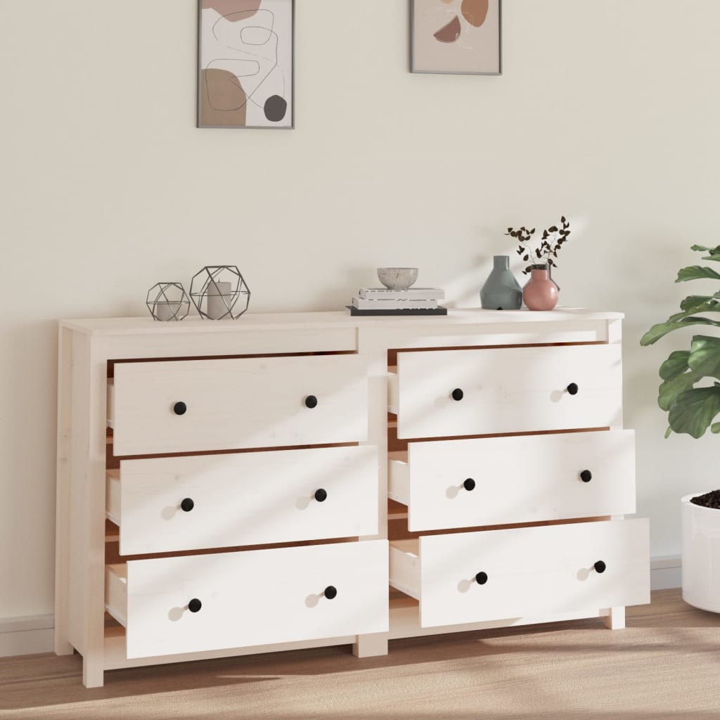 Credenza bianca 140x35x80 cm Legno di pino massiccio