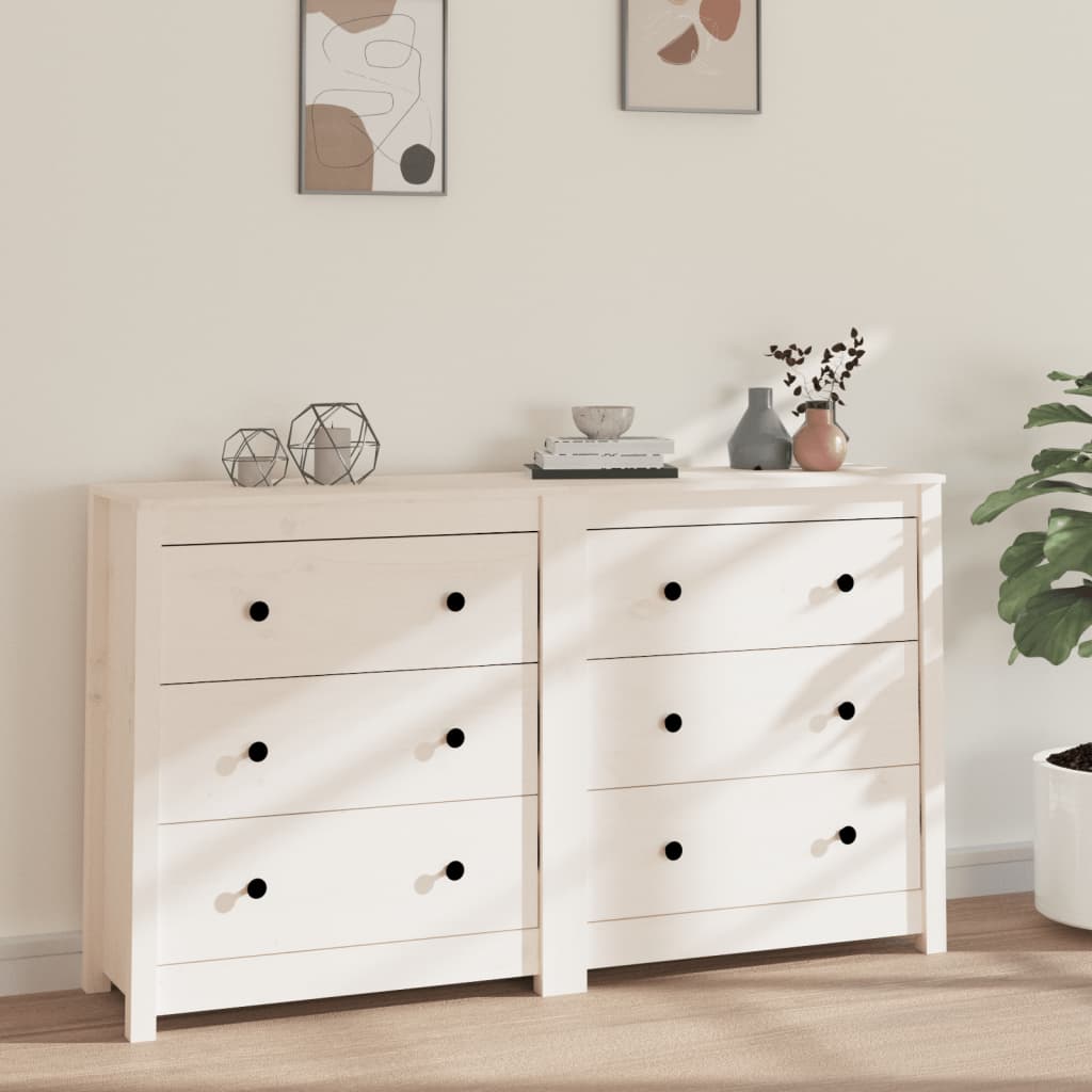 Credenza bianca 140x35x80 cm Legno di pino massiccio