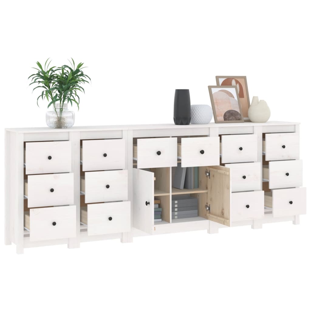 Credenza bianca 230x35x80 cm Legno di pino massiccio