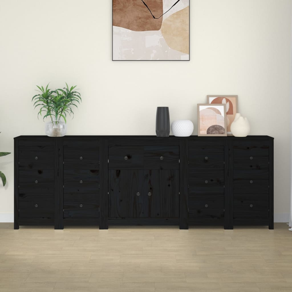Buffet nero 230x35x80 cm in legno di pino solido