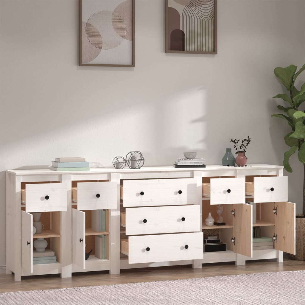 White buffet 230x35x80 cm solid pine wood