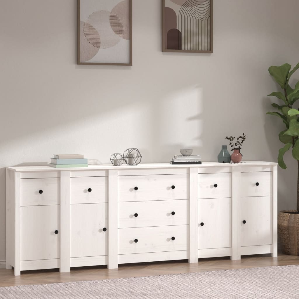 White buffet 230x35x80 cm solid pine wood