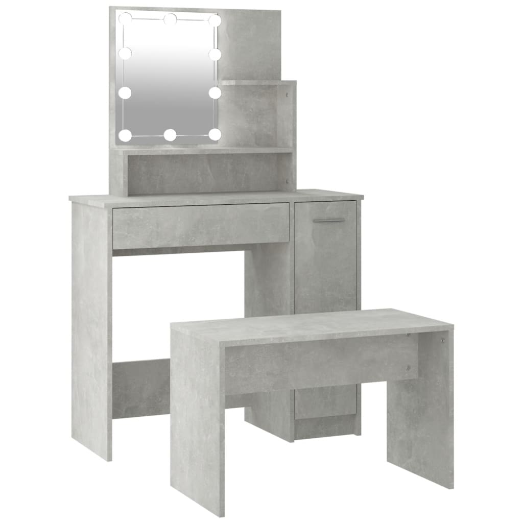 Set tavolo da toeletta con LED MDF grigio cemento