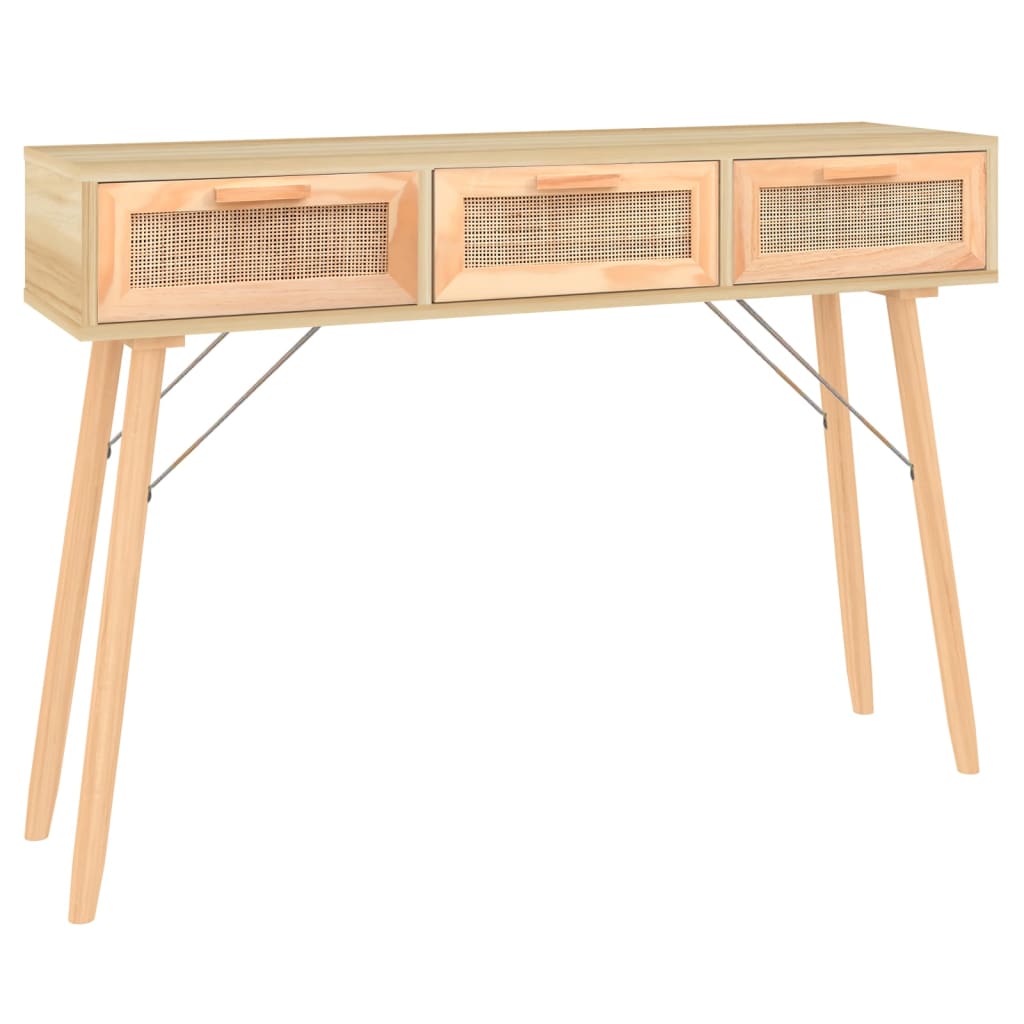 Brown console table 105x30x75cm solid wood pine /natural rattin