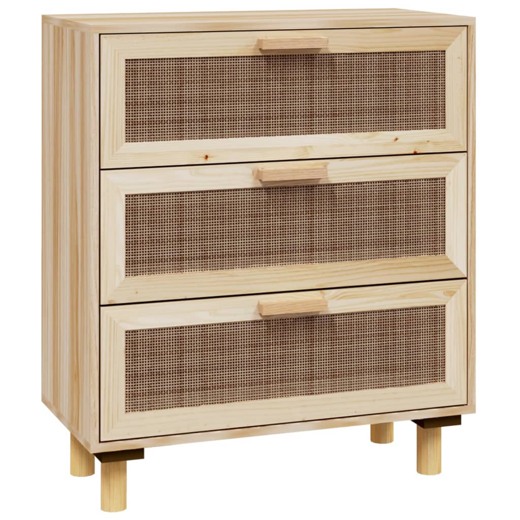 Credenza marrone 60x30x70 cm Legno di pino massiccio e rattan naturale