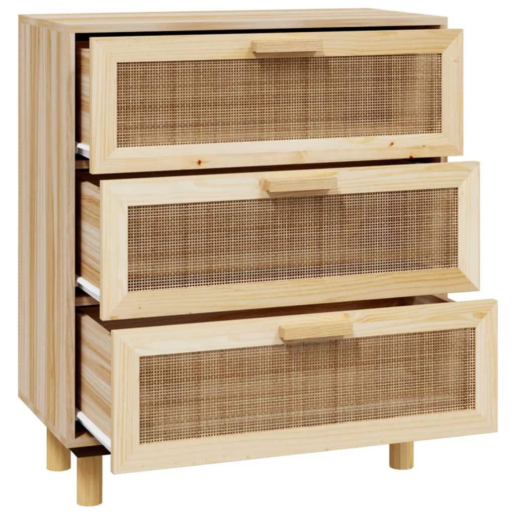 Credenza marrone 60x30x70 cm Legno di pino massiccio e rattan naturale