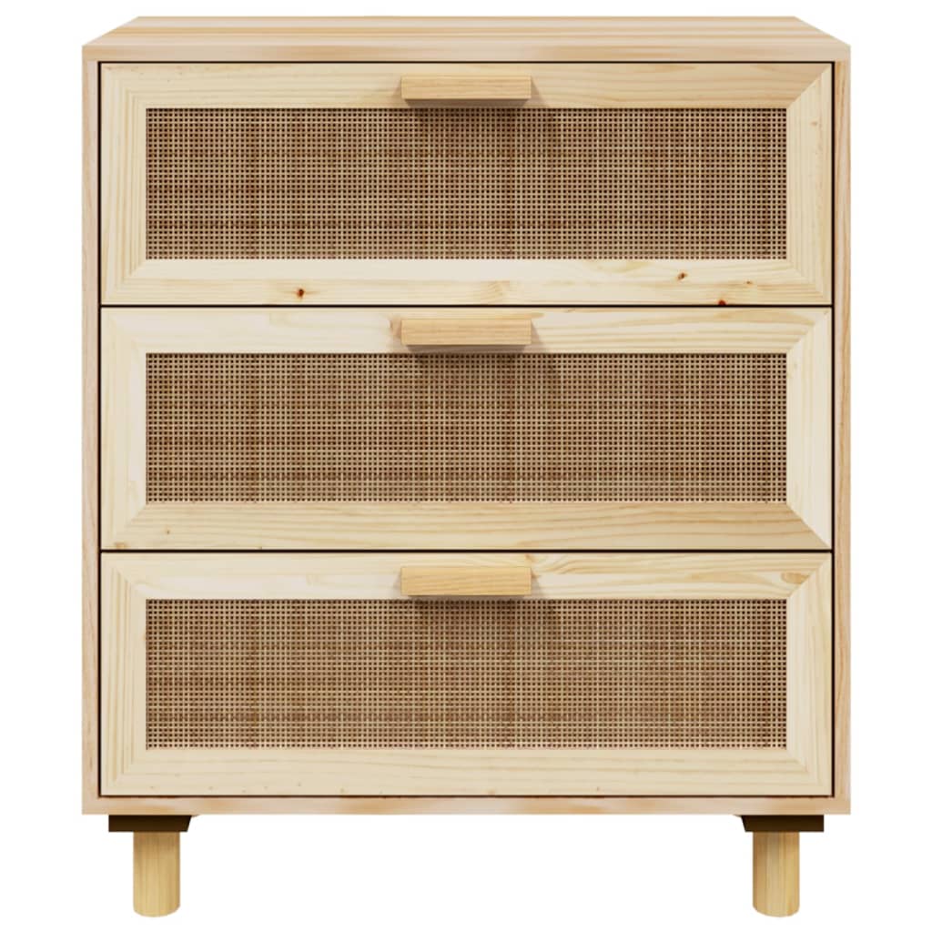 Credenza marrone 60x30x70 cm Legno di pino massiccio e rattan naturale