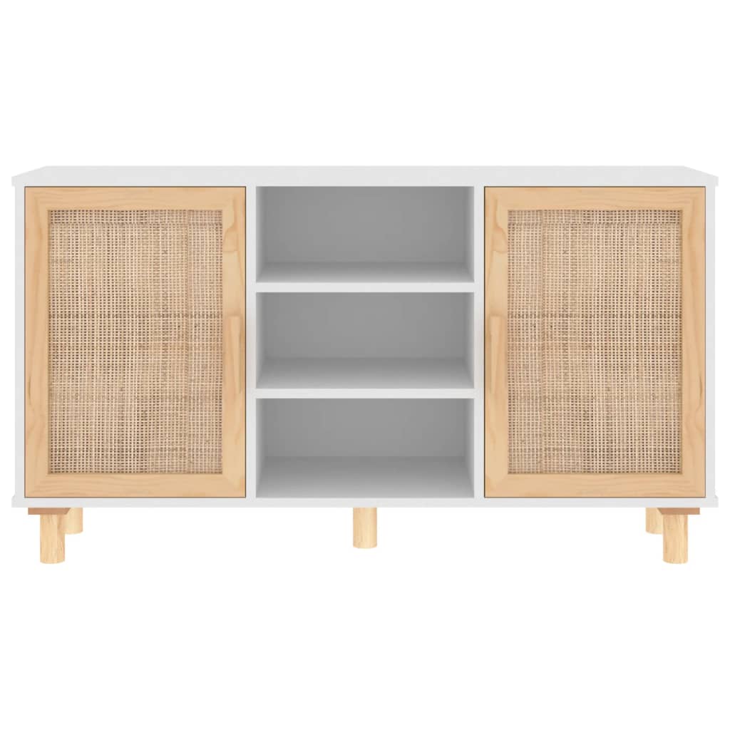 White buffet 105x30x60 cm solid pine wood and natural rattan