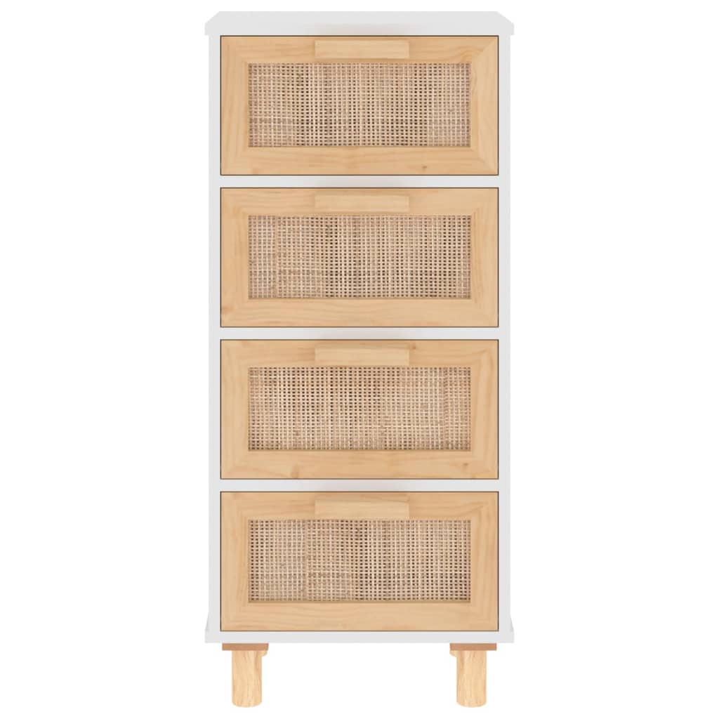 White buffet 40x30x90 cm solid pine wood and natural rattan