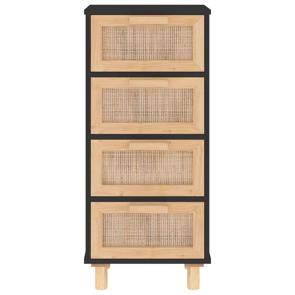 Black buffet 40x30x90 cm Solid pine wood and natural rattan
