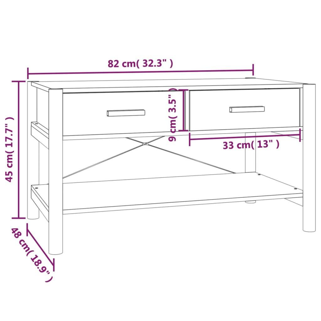 Tavolino bianco 82x48x45 cm ingegneristica in legno
