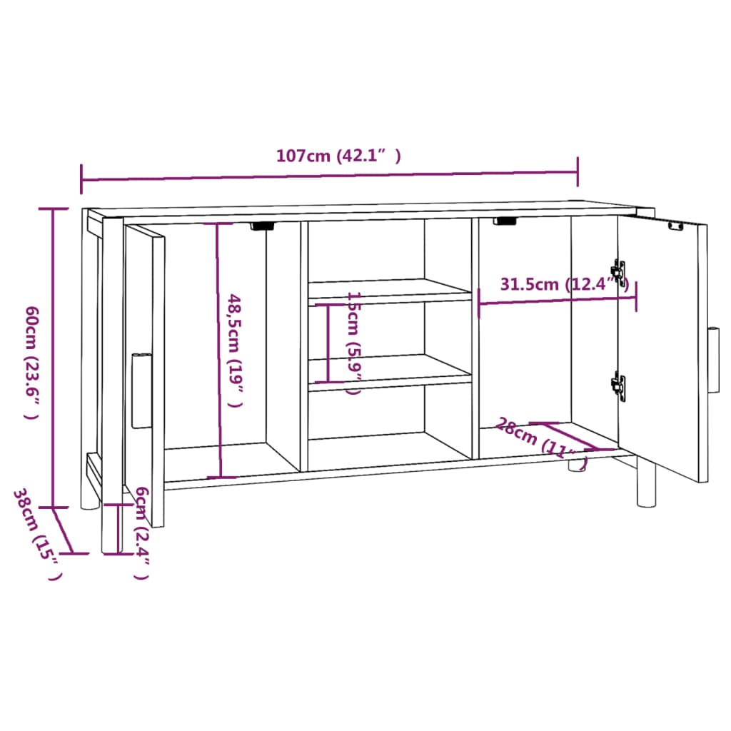 Weißes Buffet 107x38x60 cm Engineering Holz