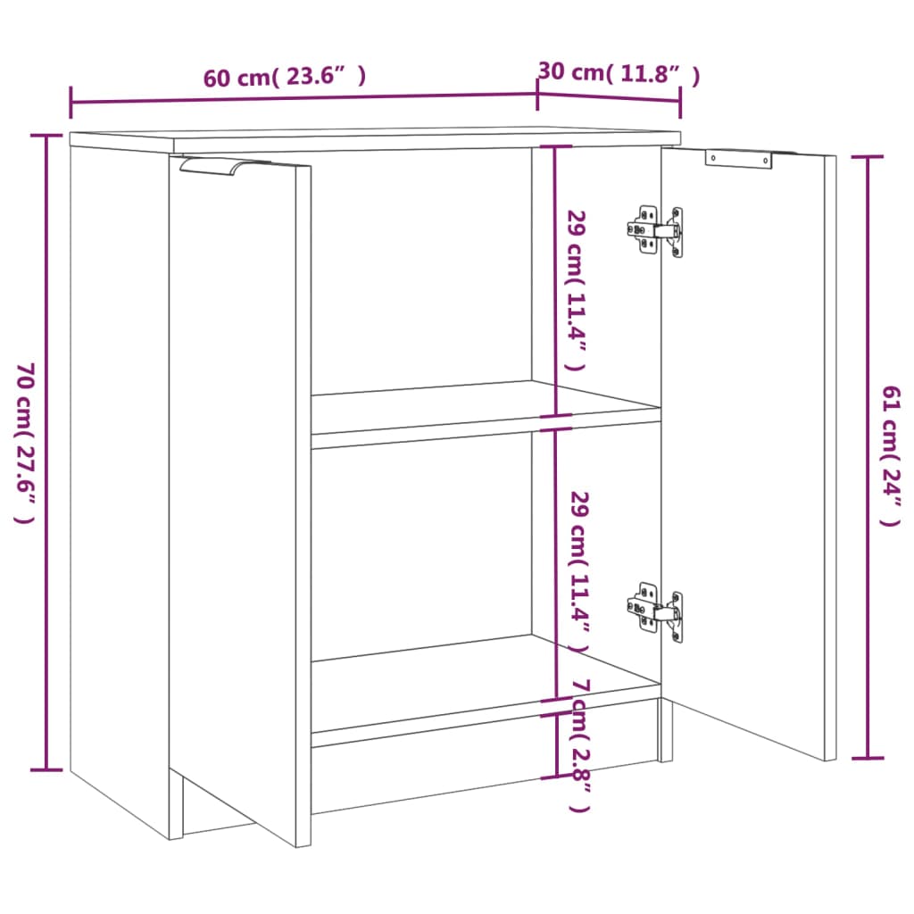 Credenze 2 pz Rovere Sonoma 60x30x70 cm MDF