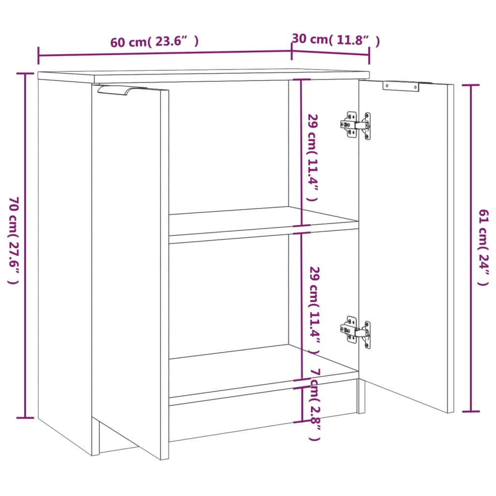 Buffets 2 pcs Chêne marron 60x30x70 cm Bois d'ingénierie