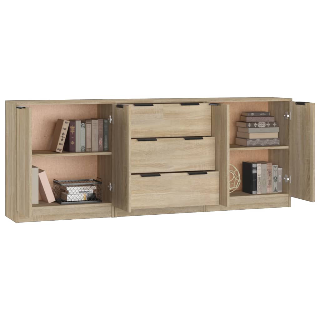 Buffets 3 pcs Chêne sonoma Bois d'ingénierie