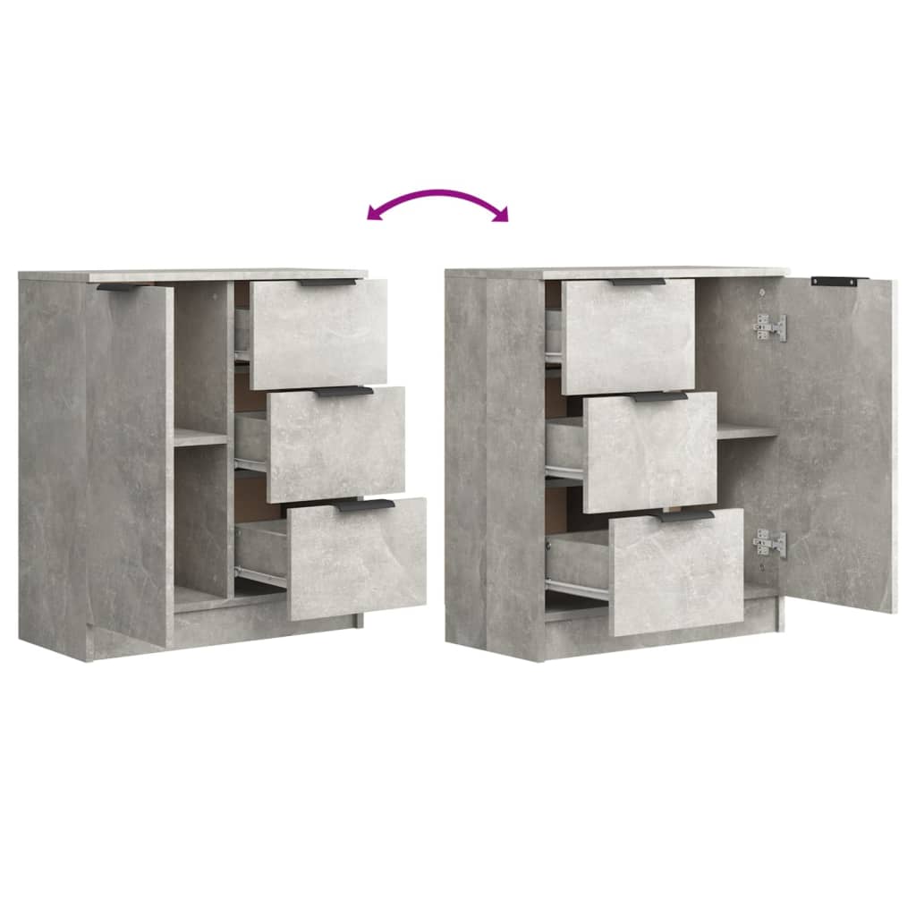 Buffet 2 pezzi in cemento grigio 60x30x70 cm legno di ingegneria