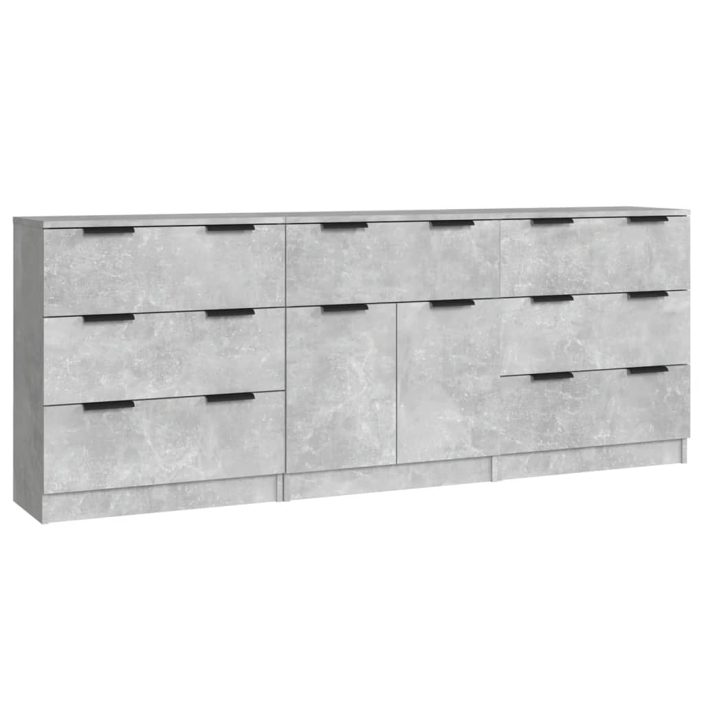 Buffets 3 pcs Gris béton Bois d'ingénierie