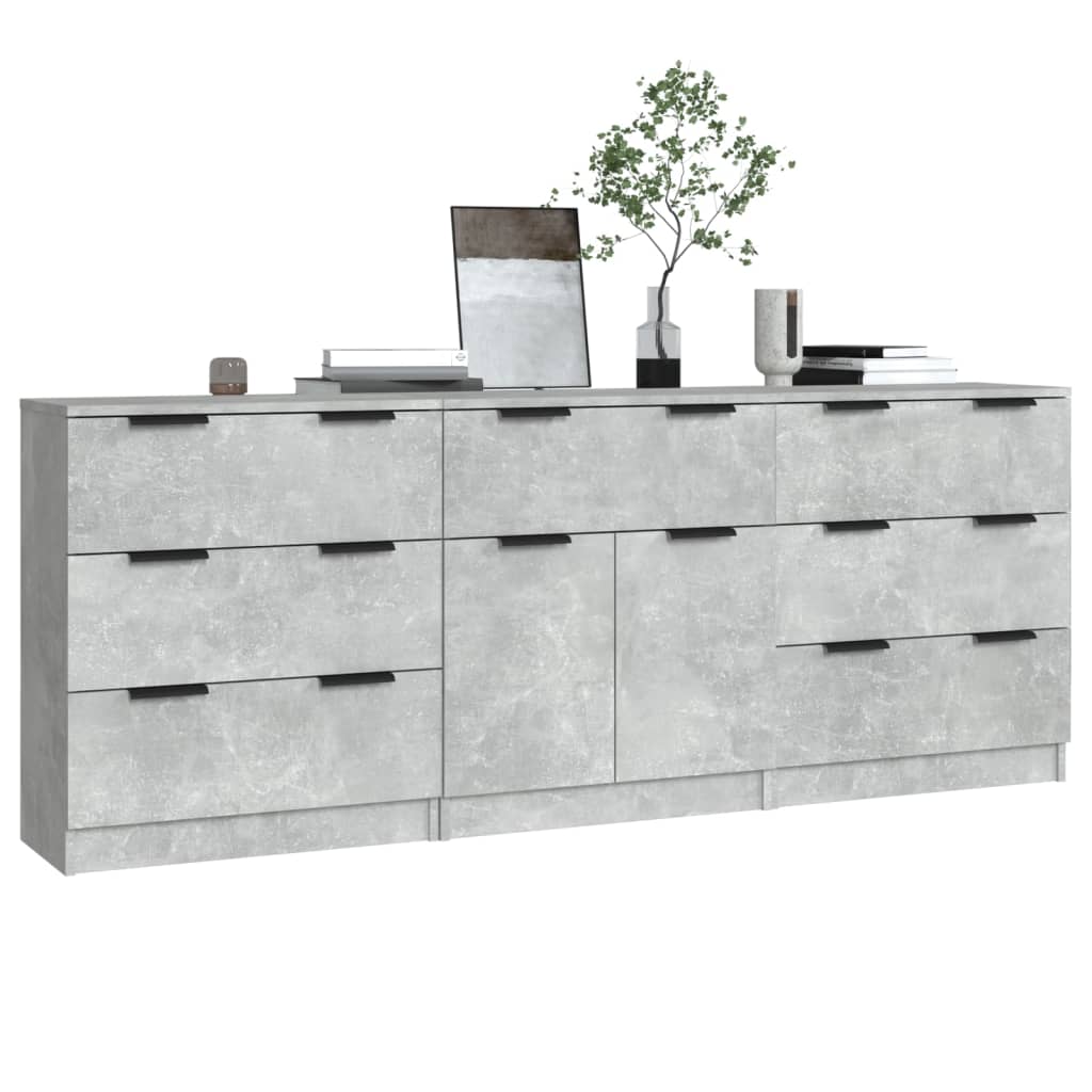 Buffets 3 Stcs Grey Beton Engineering Holz