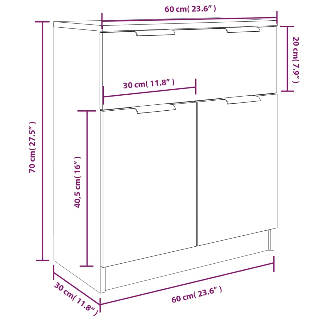 Credenze 3 pz. Grigio cemento Derivati ​​del legno