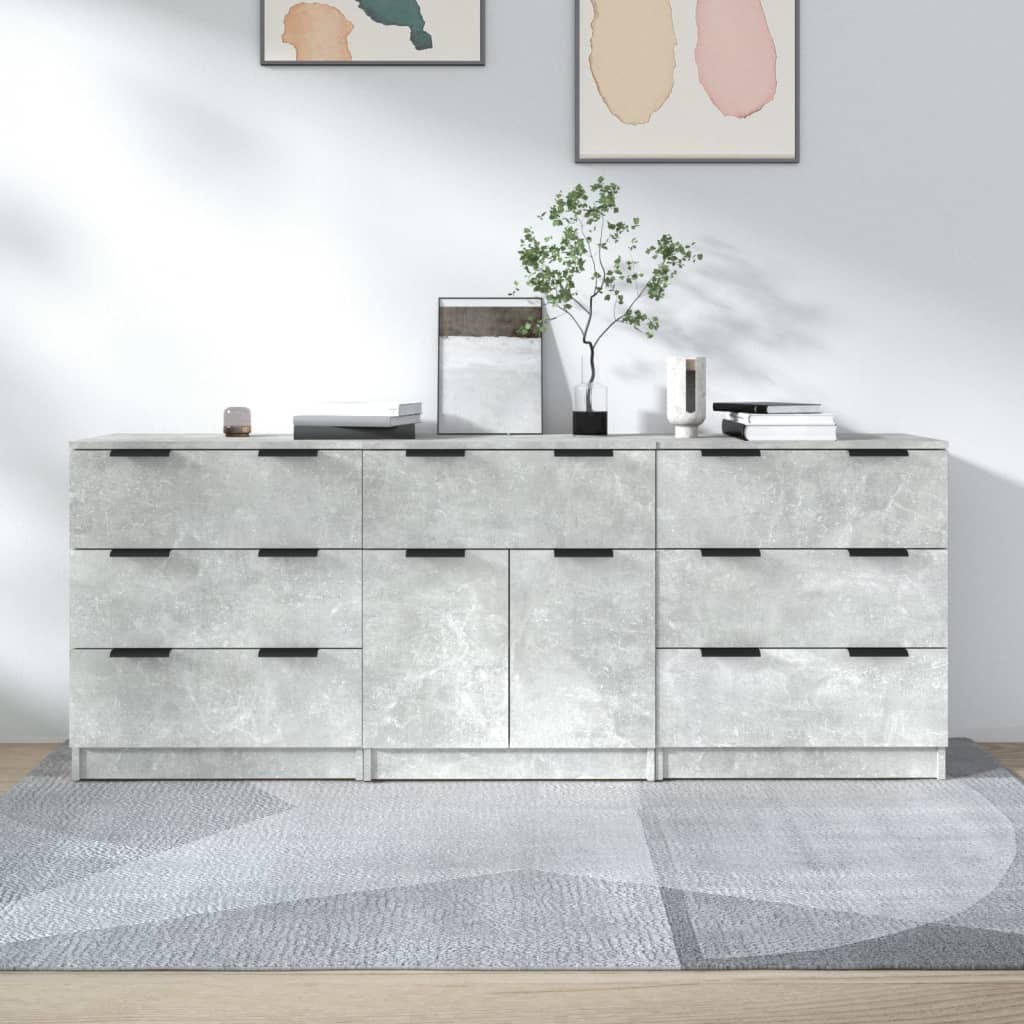 Buffets 3 Stcs Grey Beton Engineering Holz