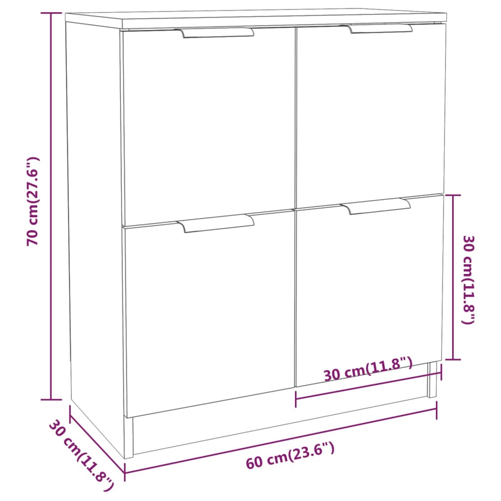 2 pcs black buffets 60x30x70 cm engineering wood