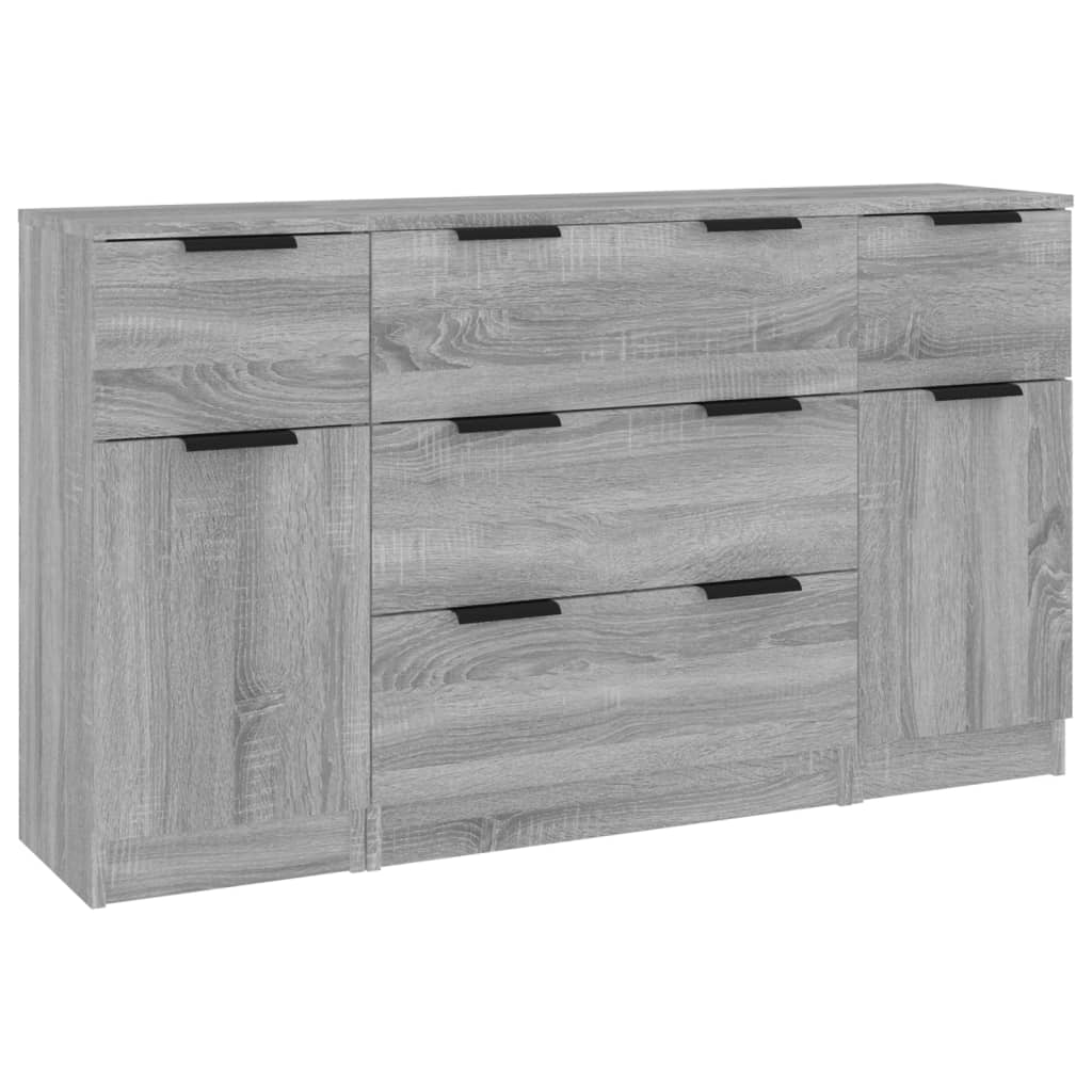 Set di credenze da 3 pezzi in legno ingegnerizzato Sonoma grigio