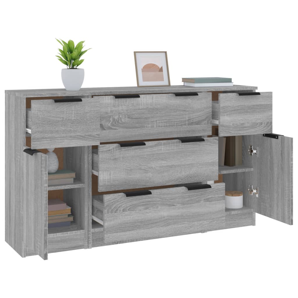 Set di credenze da 3 pezzi in legno ingegnerizzato Sonoma grigio