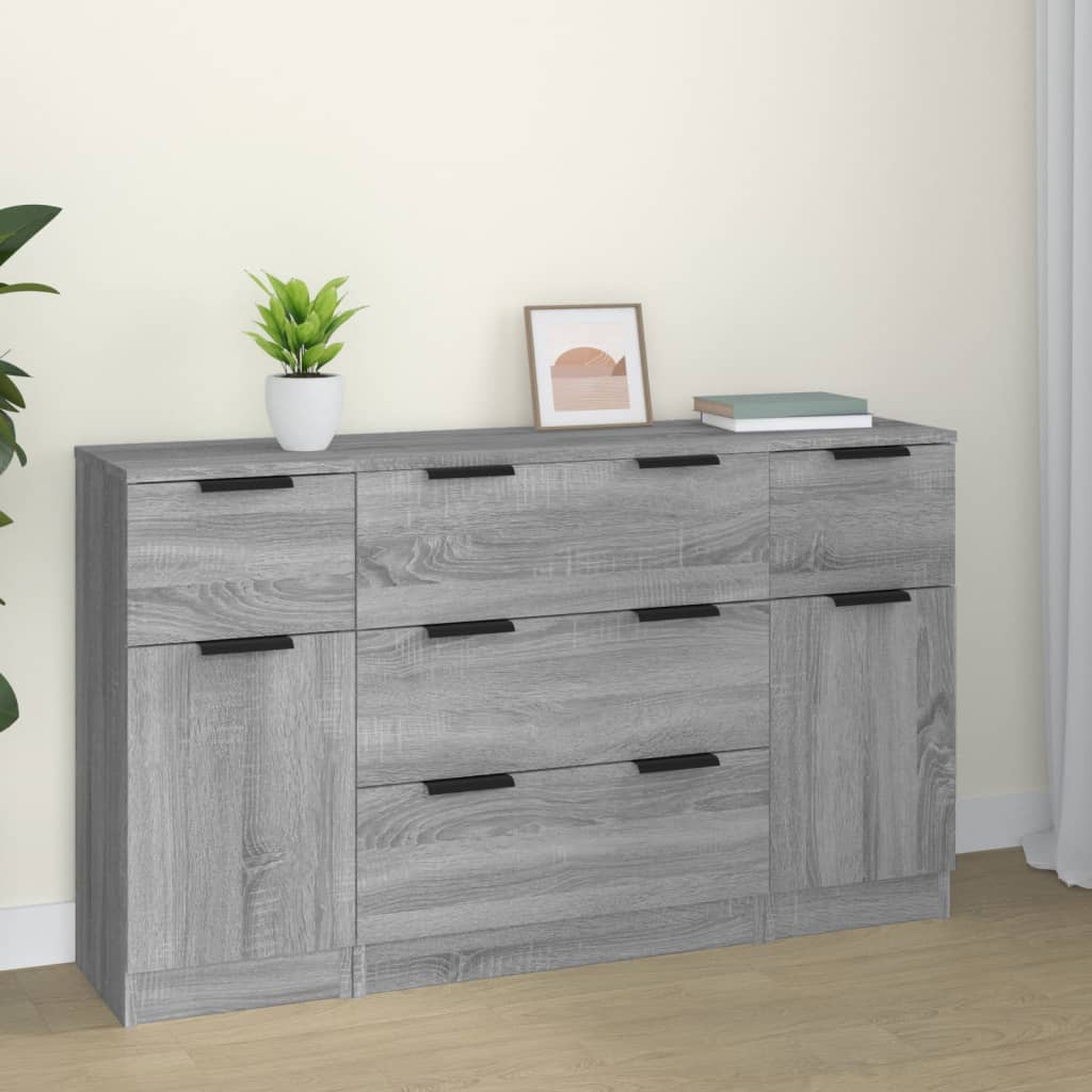 Set di credenze da 3 pezzi in legno ingegnerizzato Sonoma grigio