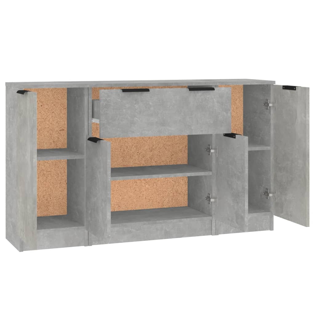 Buffet 3 pezzi in ingegneria in cemento grigio legno