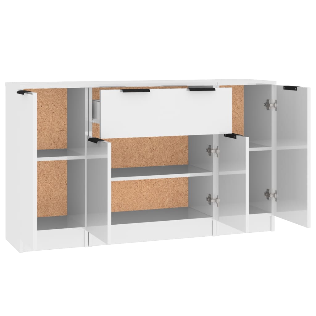 Buffets 3 PCs weißes glänzendes Ingenieurholz