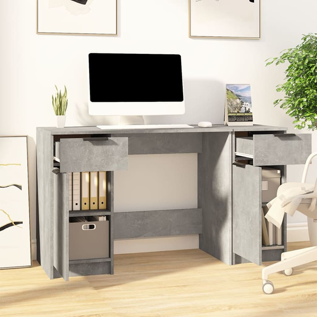 Office with Gray Standing Wardrobe Concrete Engineering Wood