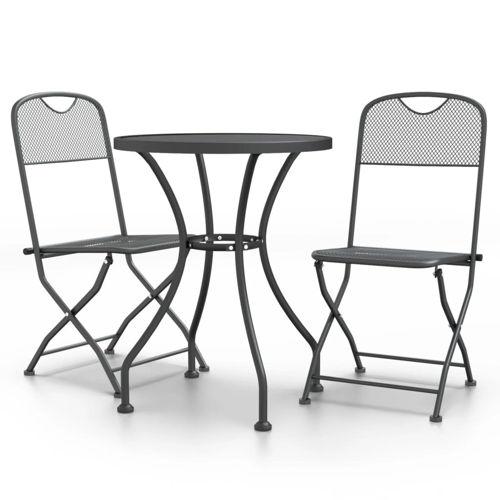 Mobilier à dîner de jardin 3 pcs Maille Métal Anthracite