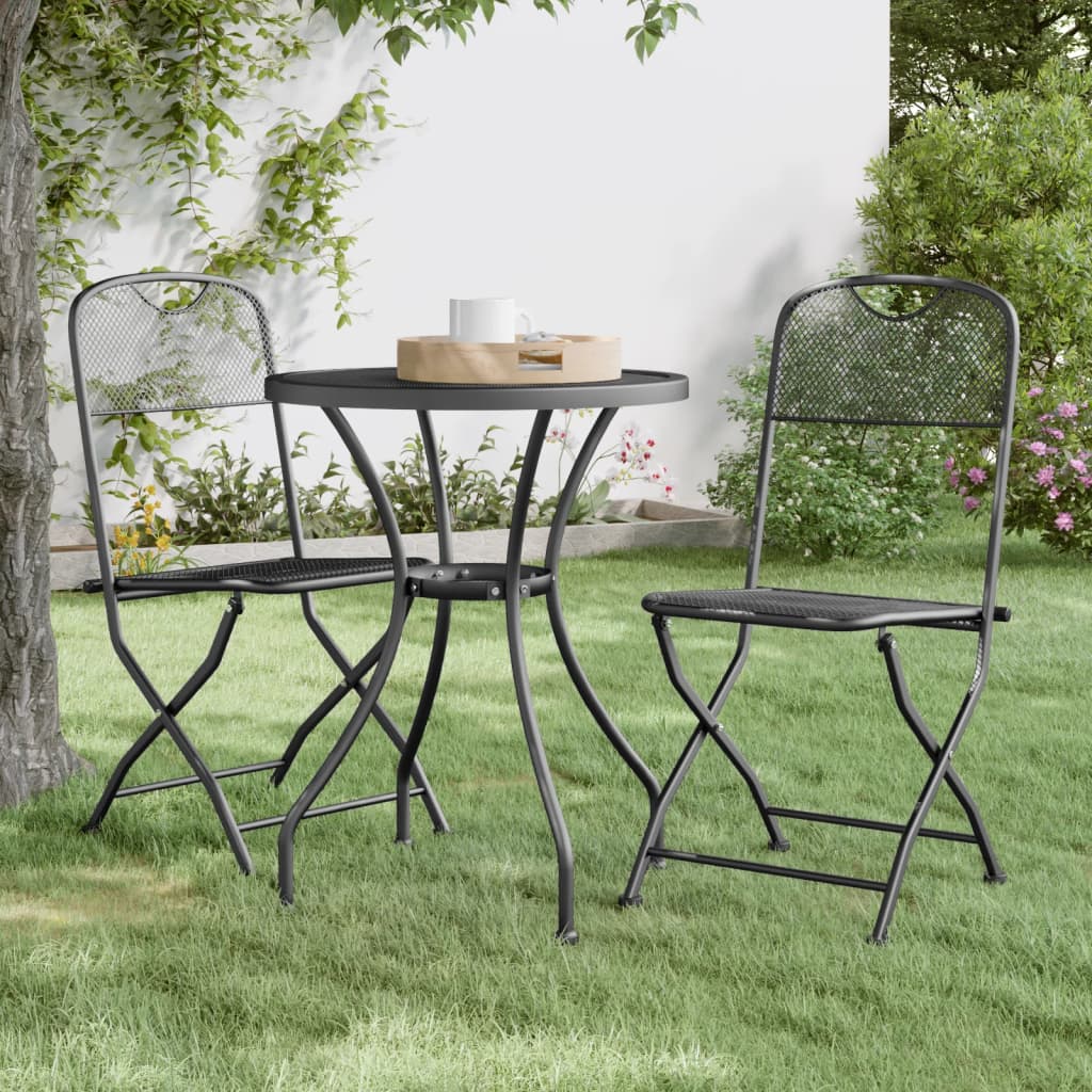 Mobilier à dîner de jardin 3 pcs Maille Métal Anthracite