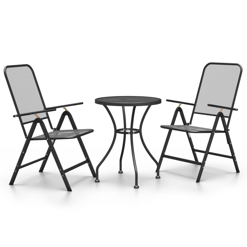 Mobilier à dîner de jardin 3 pcs Maille Métal Anthracite