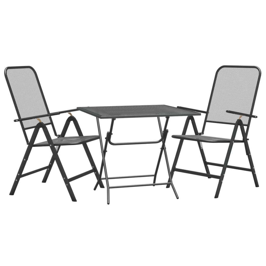 Mobilier à dîner de jardin 3 pcs Maille Métal Anthracite