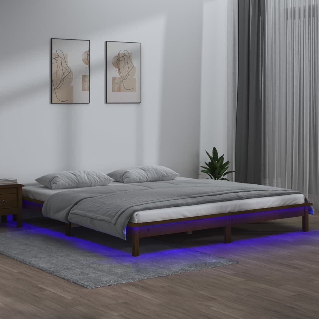 Cadre de lit à LED marron miel 140x200 cm bois massif