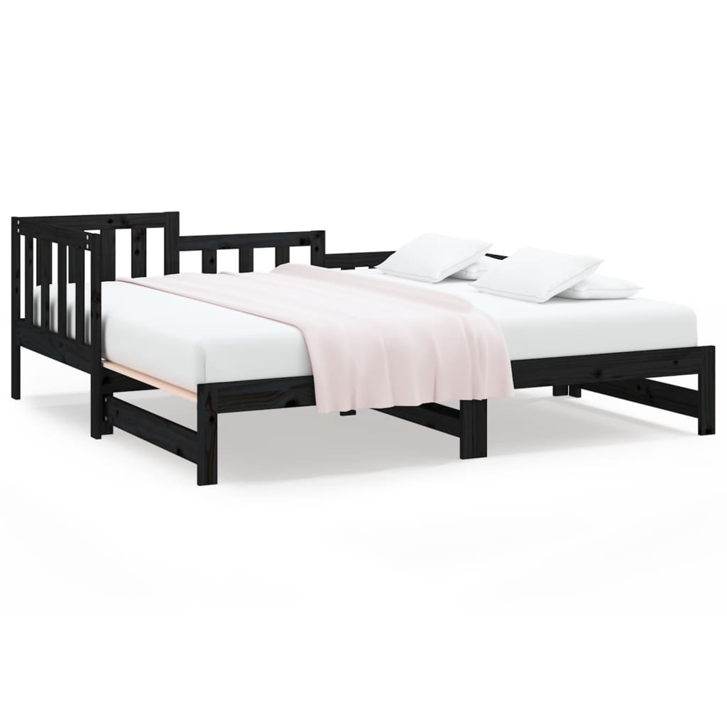 2x black sliding bed (90x200) cm solid pine wood