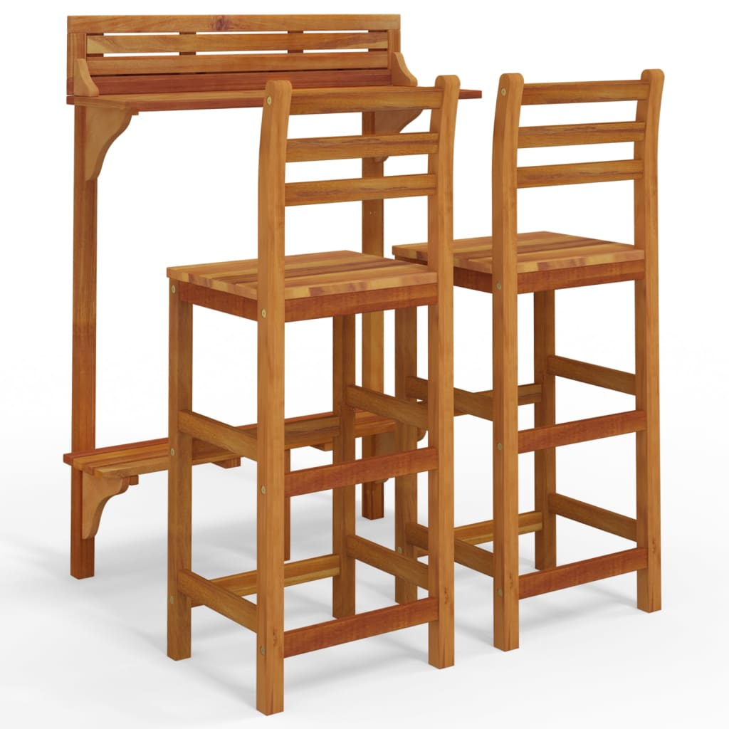 Balcony bar 3 pcs massive acacia wood