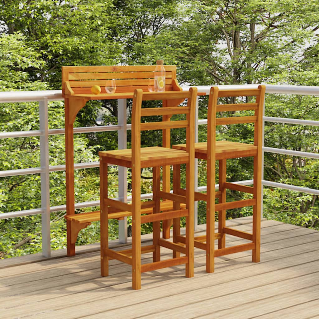 Balcony bar 3 pcs massive acacia wood