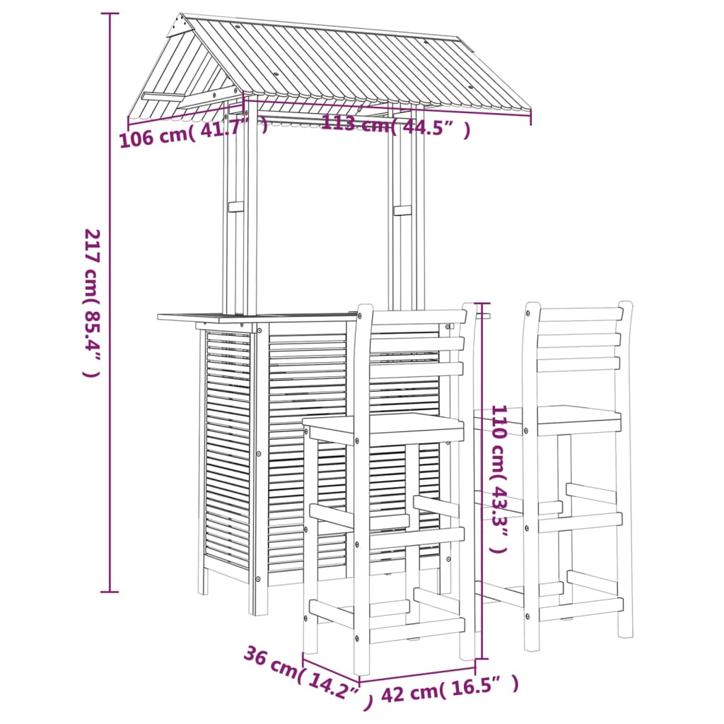 Solid Acacia Wood 3 Stcs Gartenbar Set