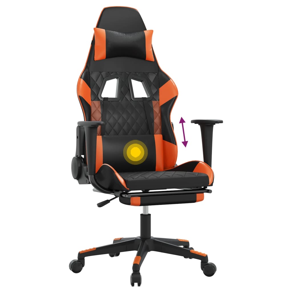 Chaise de jeu de massage et repose-pied Noir&Orange Similicuir