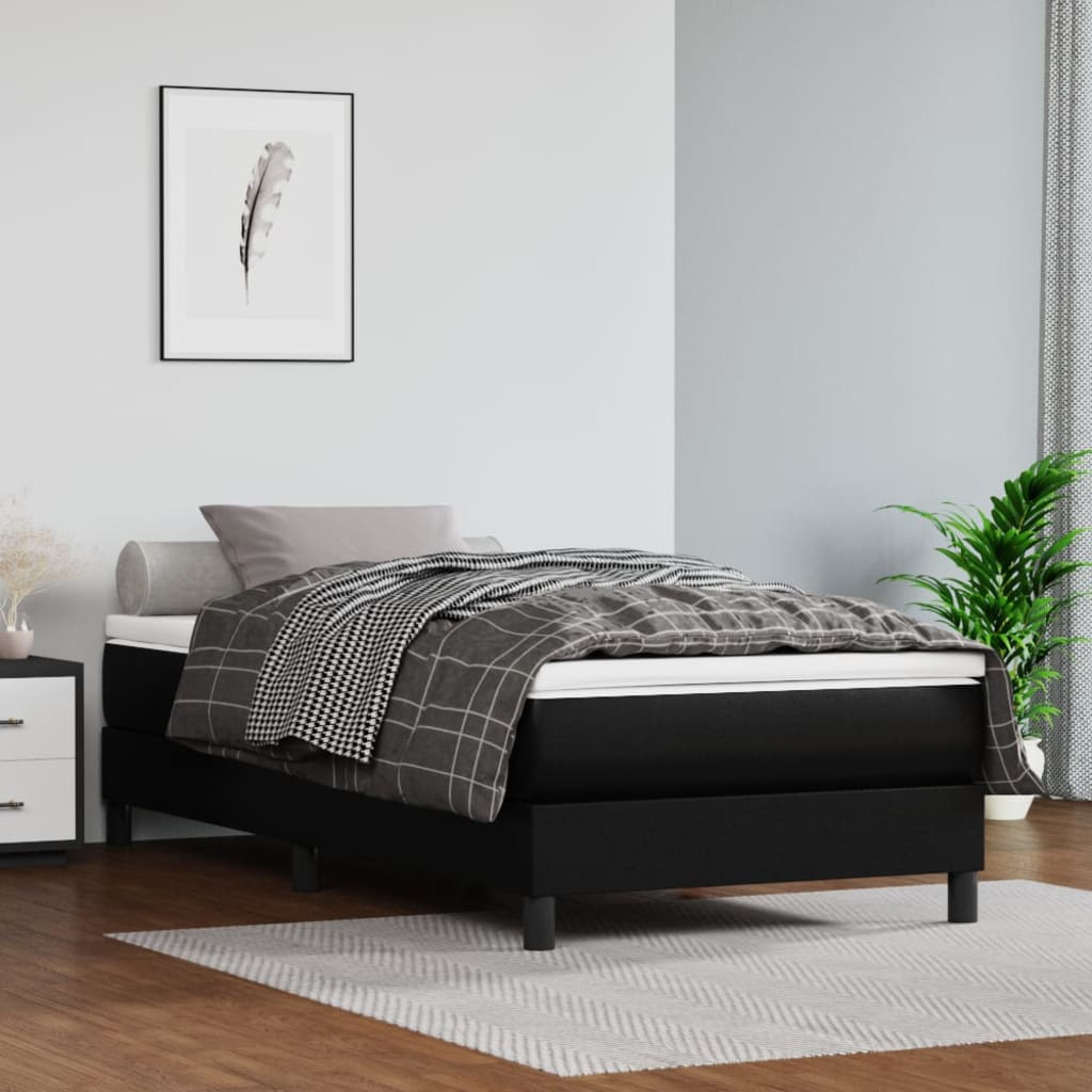 Black puffy spring bed mattress 90x200x20 cm imitation leather