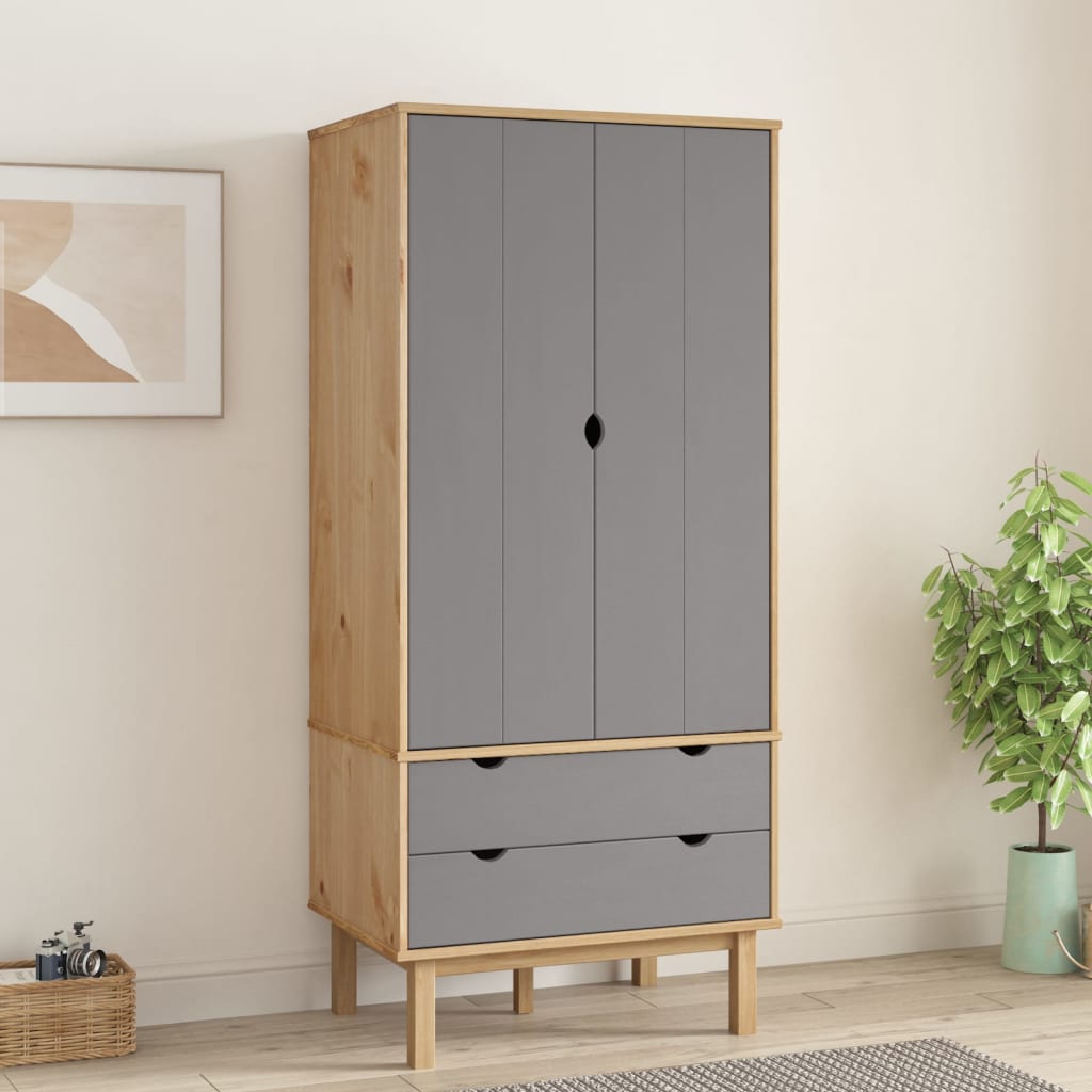 Otta brown and gray wardrobe 76.5x53x172 cm solid pine wood